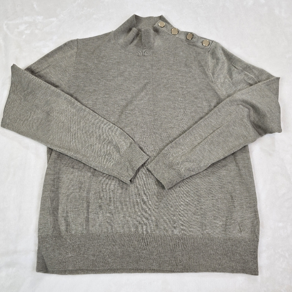 J.CREW High-neck Sweater Pullover Gold Buttons on a Shoulder Beige Collar - M